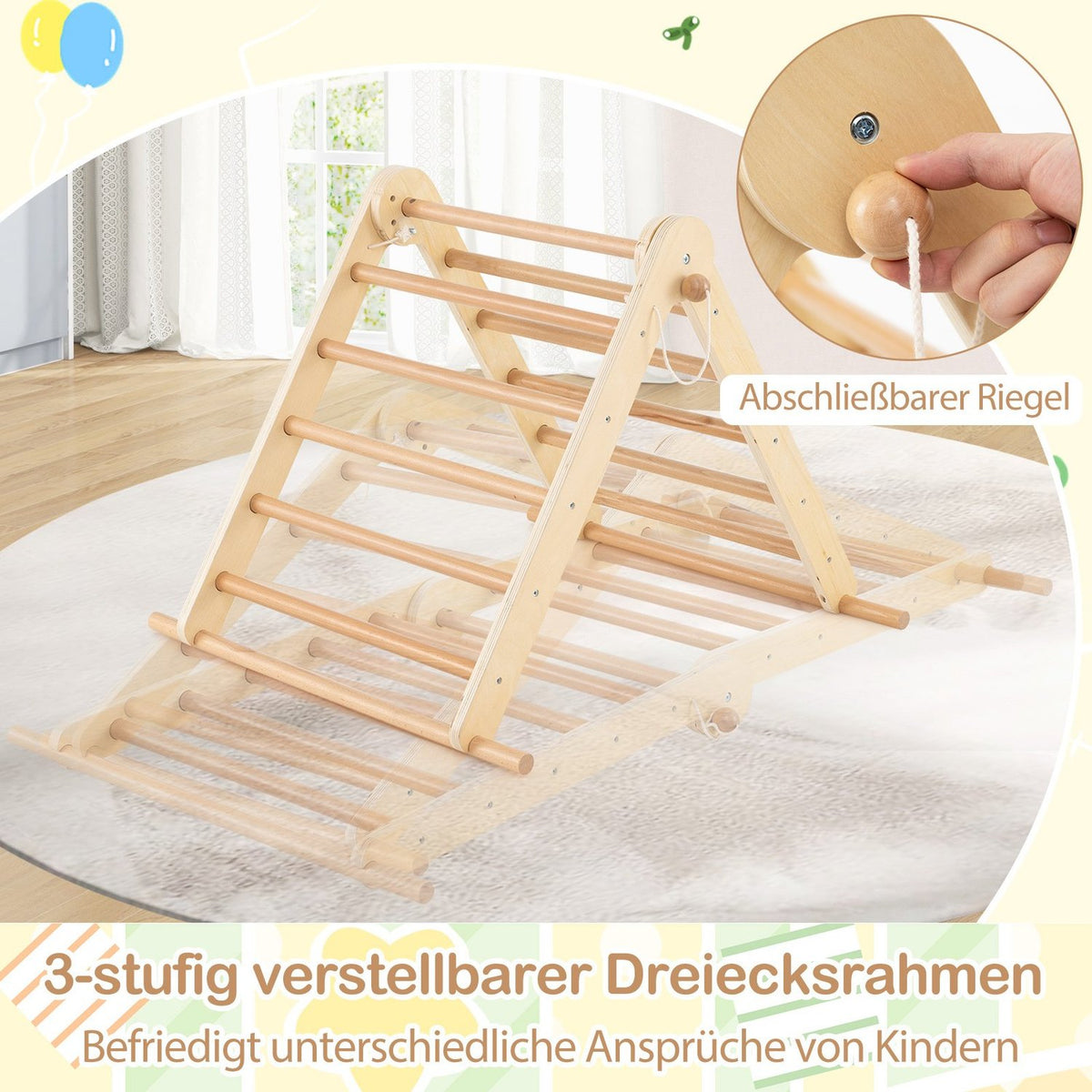 3-i-1 klätterställning: Triangel, Stege & Rocker, hopfällbart trä