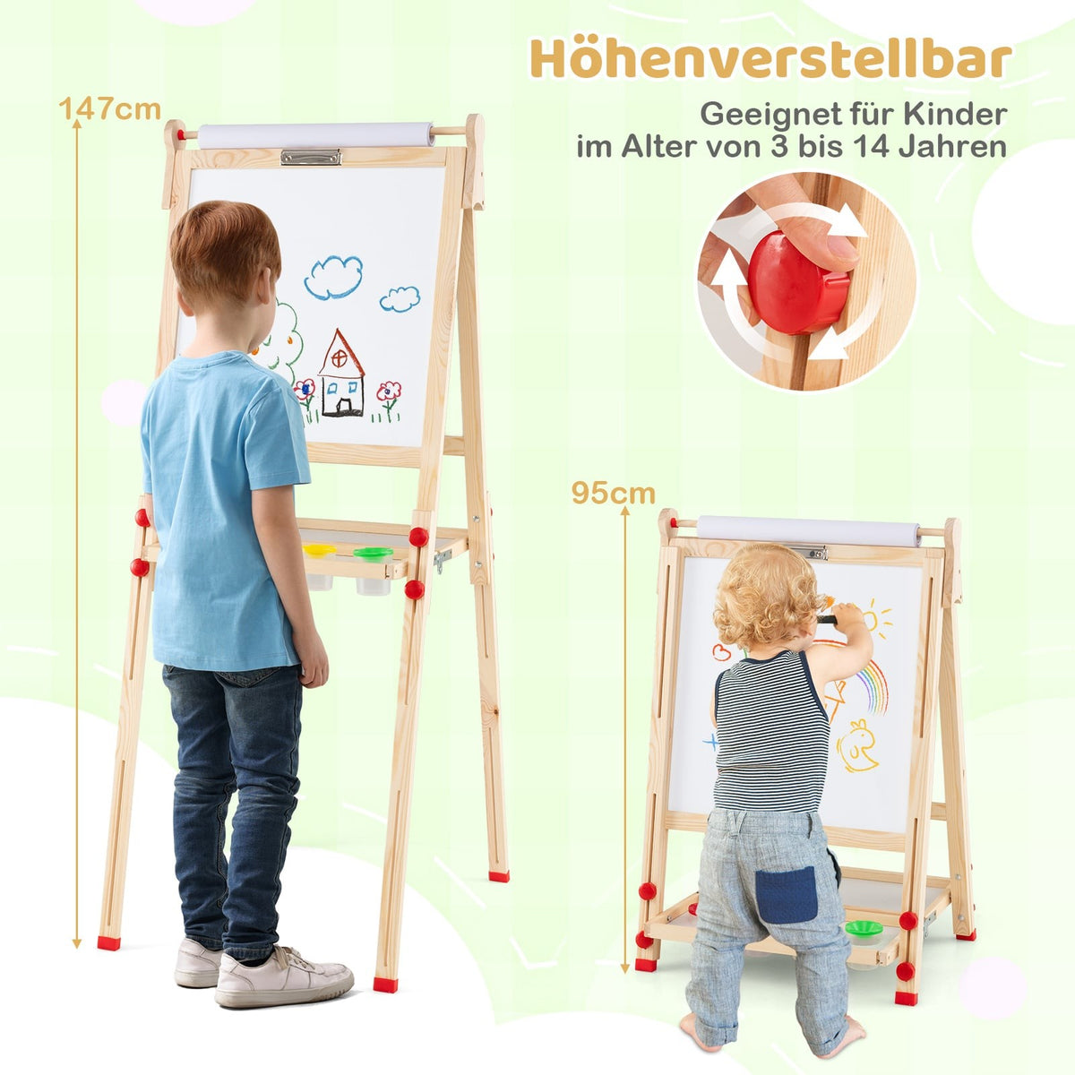 3-i-1-konststaffli för barn – magnetisk, justerbar, hopfällbar