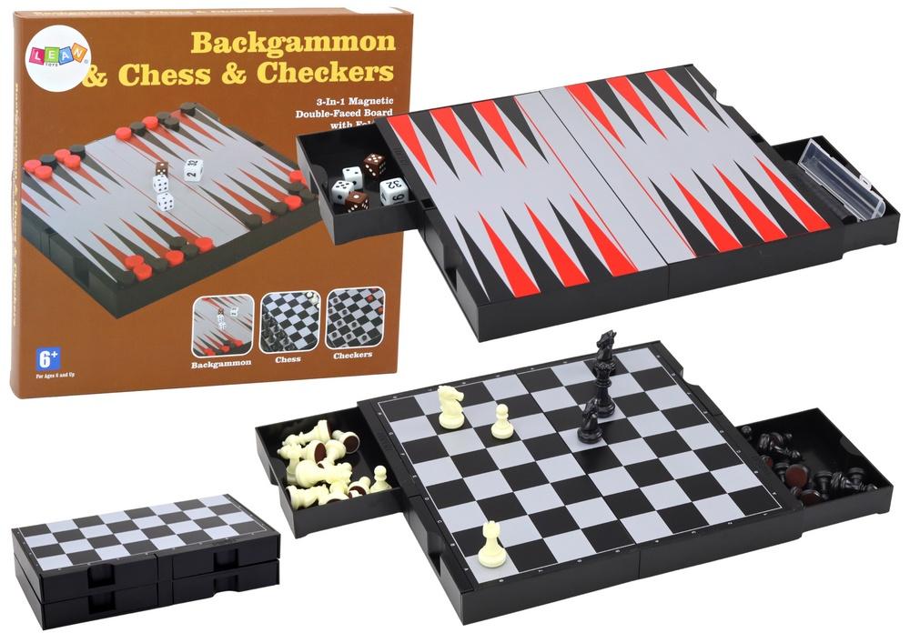 3-i-1 magnetbræt: skak, dam, backgammon sjov!