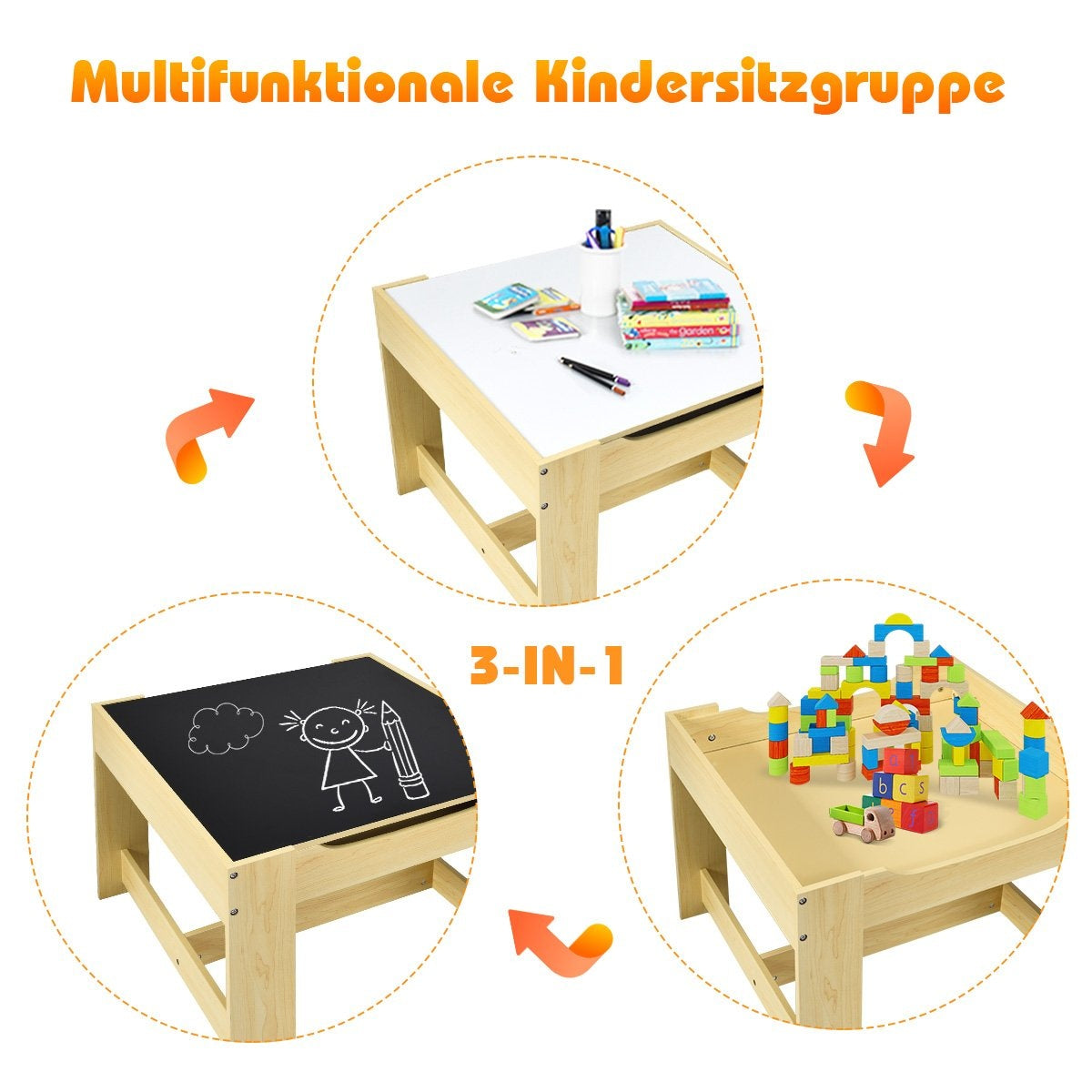 3 st. Barnsittgrupp, barnmöbler, barnsittset, barnbord med 2 trästolar, 3 i 1 målarbord