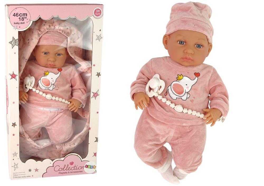 46 cm babydukke med pink sut &amp; elefantoutfit