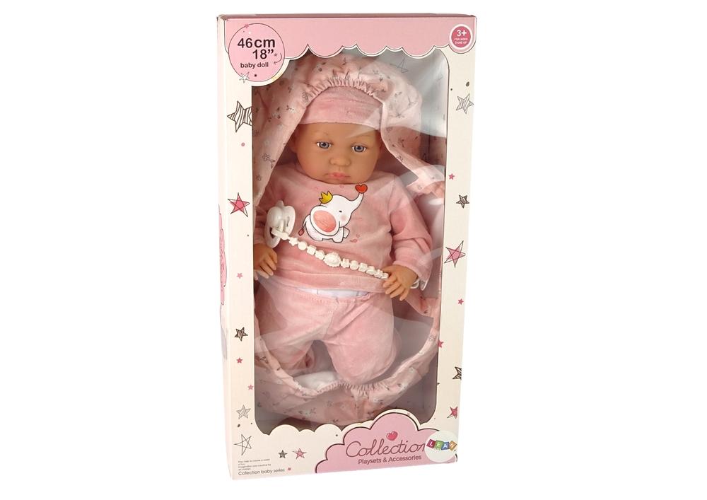 46 cm babydukke med pink sut &amp; elefantoutfit