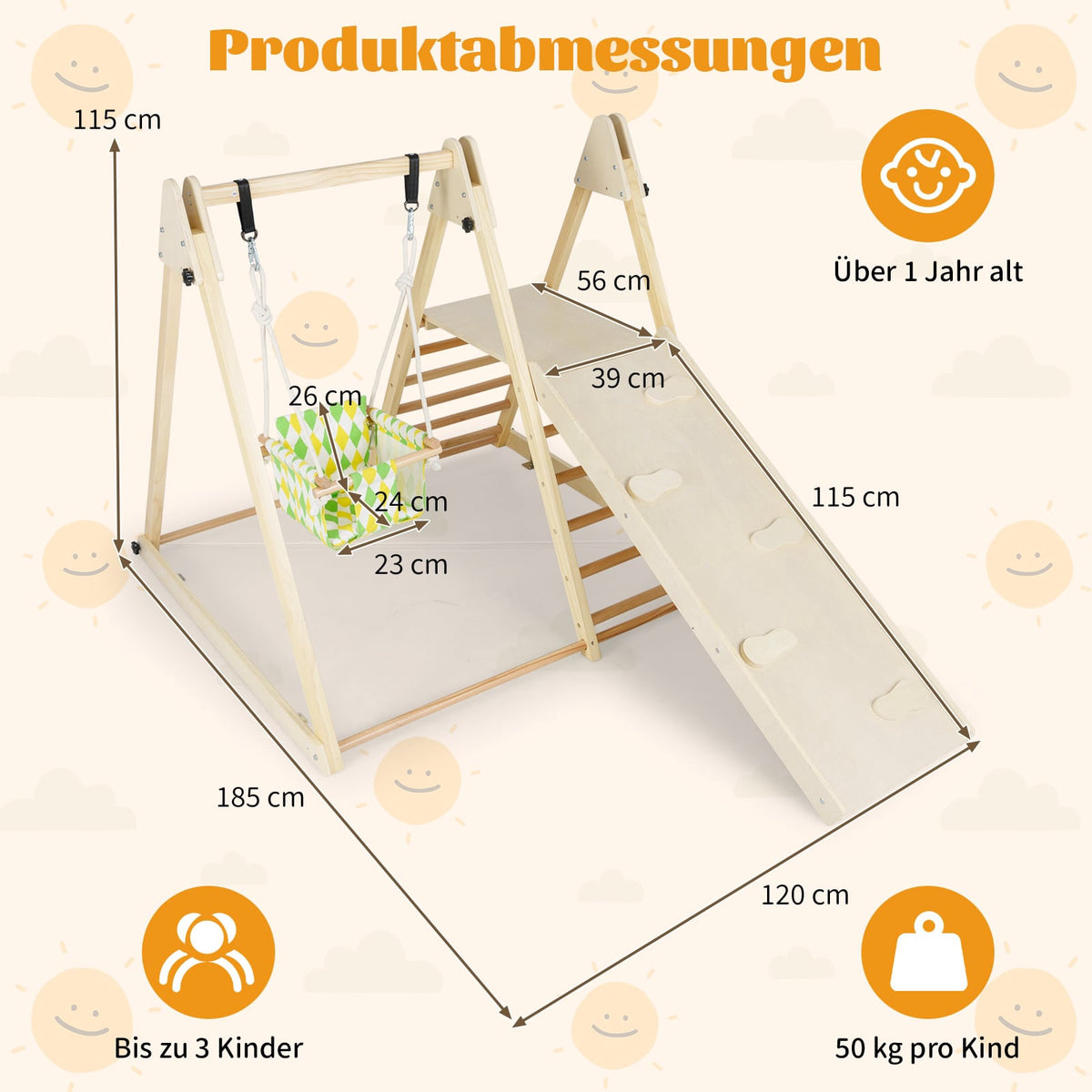 4-i-1 Montessori inomhusklätterset med babygunga