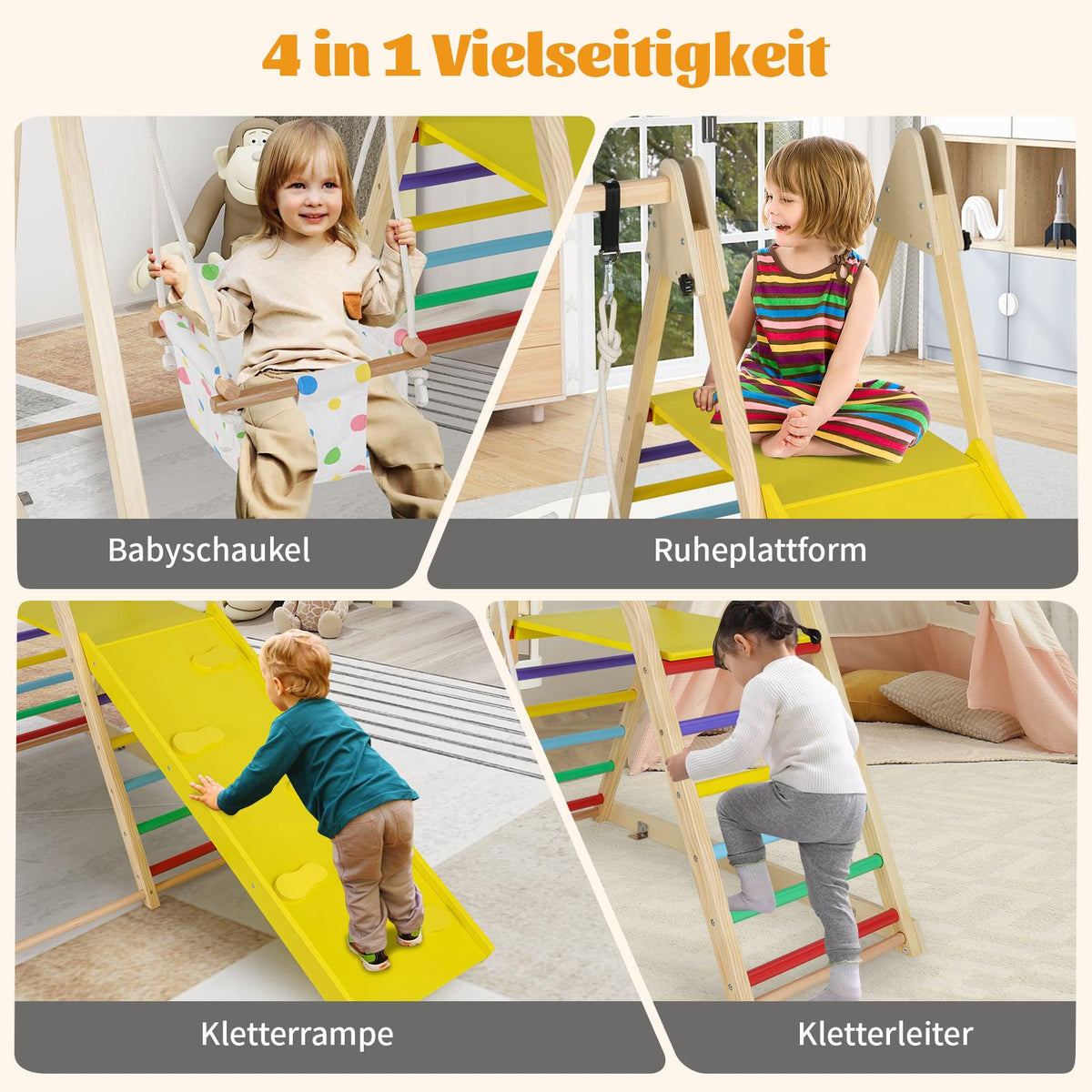 4-i-1 Montessori klätterset med gunga och ramp