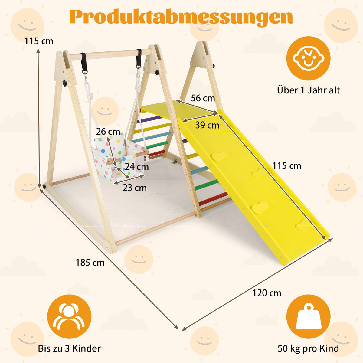 4-i-1 Montessori klätterset med gunga och ramp