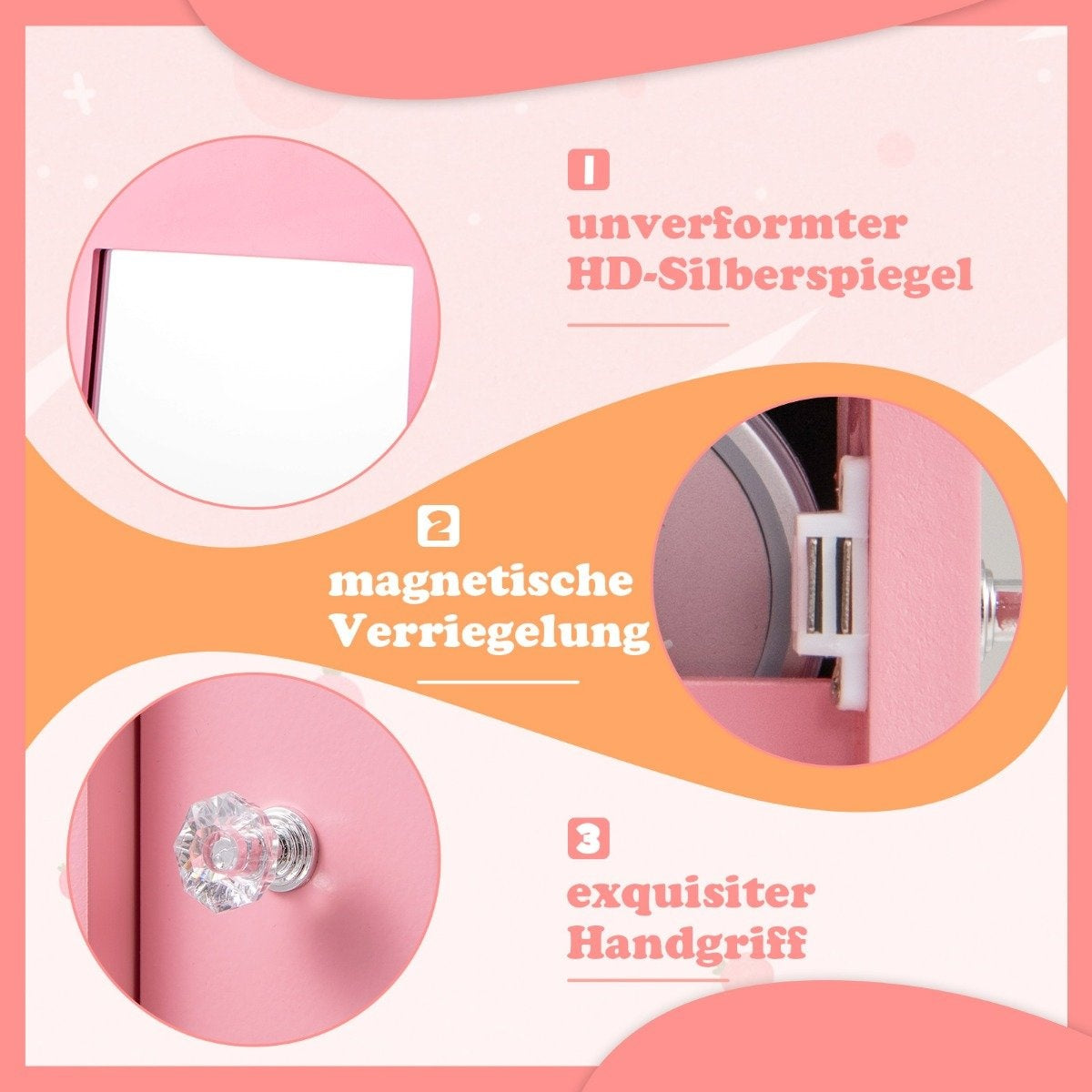4 i 1 smyckesskåp för barn spegelskåp 360° roterbart med hel spegel rosa