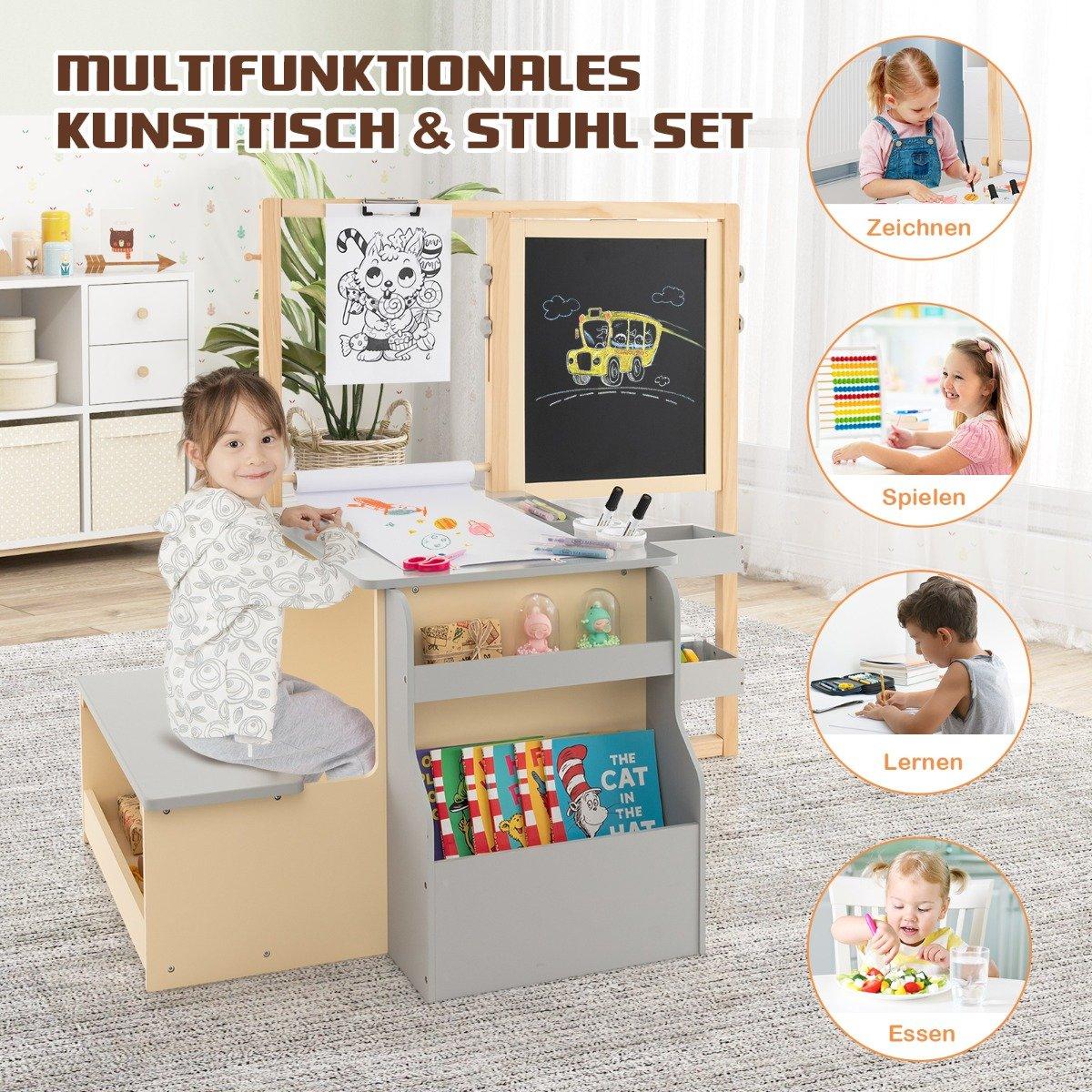 6 i 1 barn staffli set med dubbelsidig svarta tavla & whiteboard & pappersrulle grå