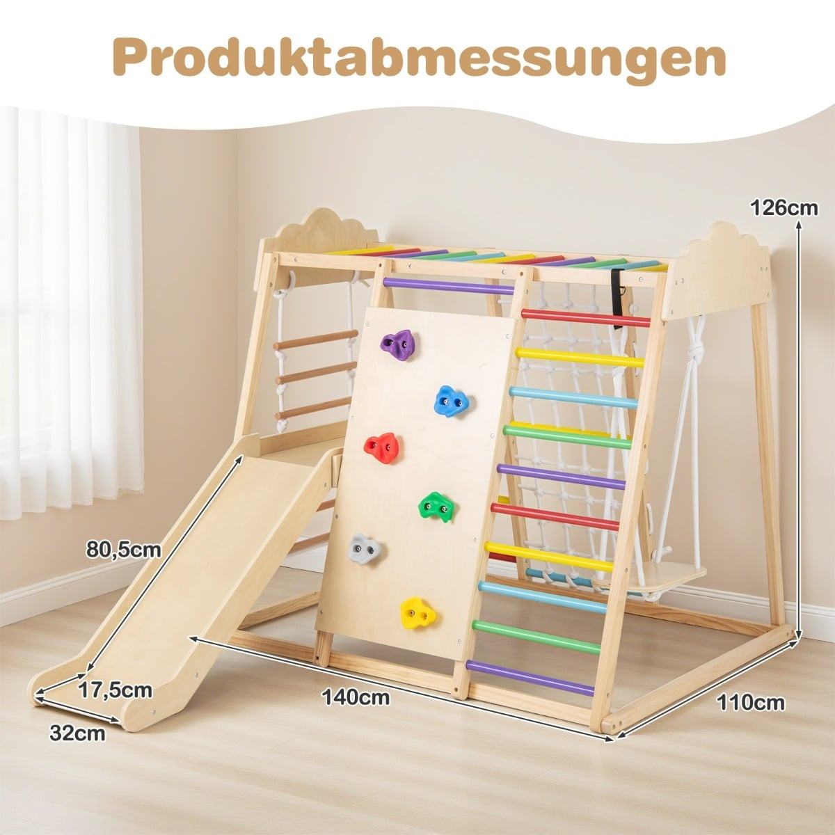 8-i-1 Montessori klätterset med rutschkana och gunga