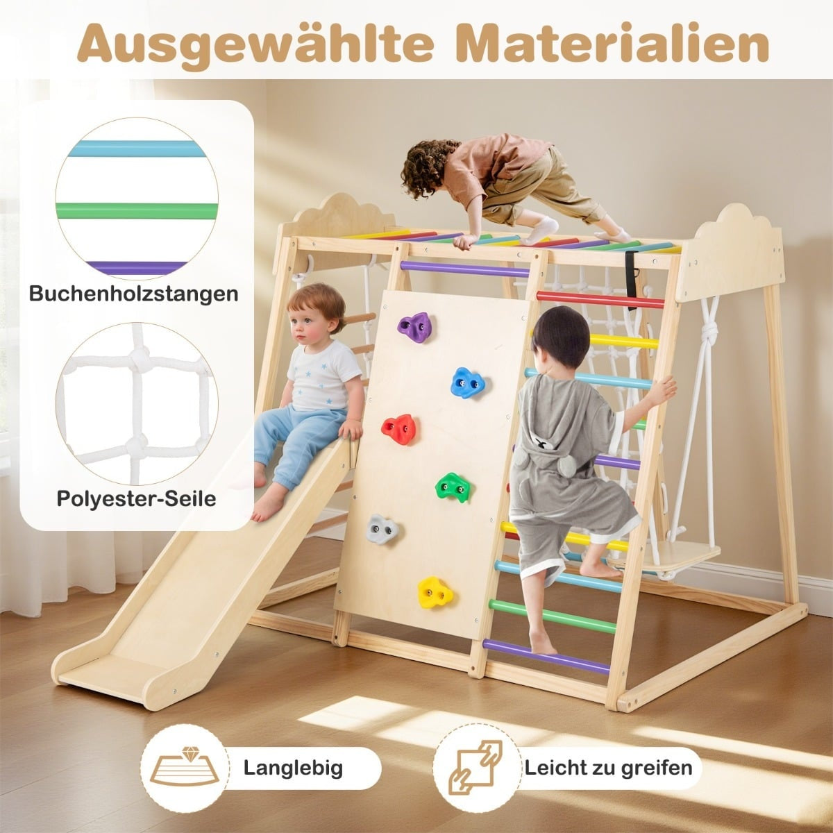 8-i-1 Montessori klätterset med rutschkana och gunga