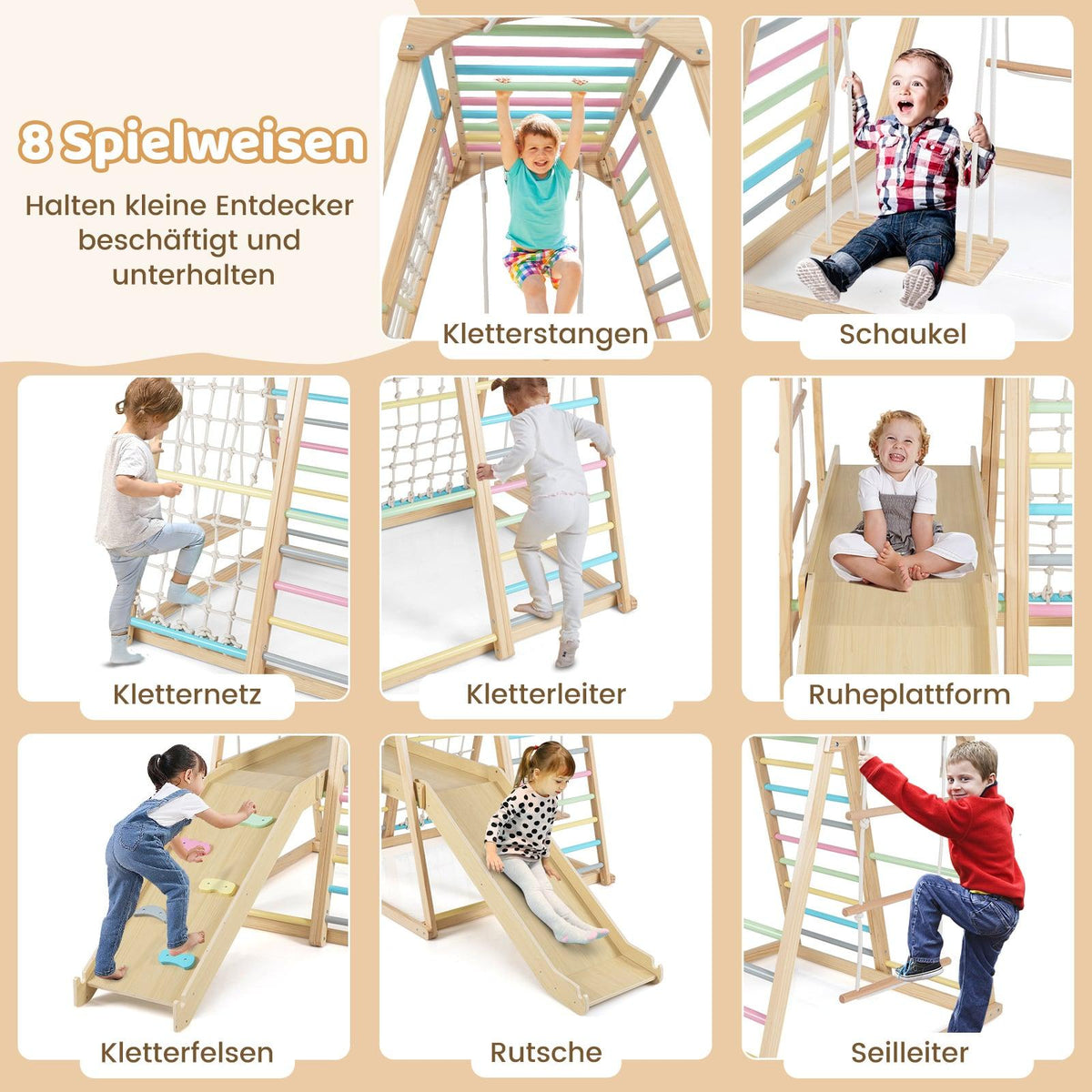 8-i-1 träklättringsset för barn i Montessori