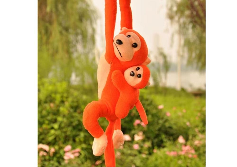 90 cm orange plysch apa med baby - mjuk, gosig maskot