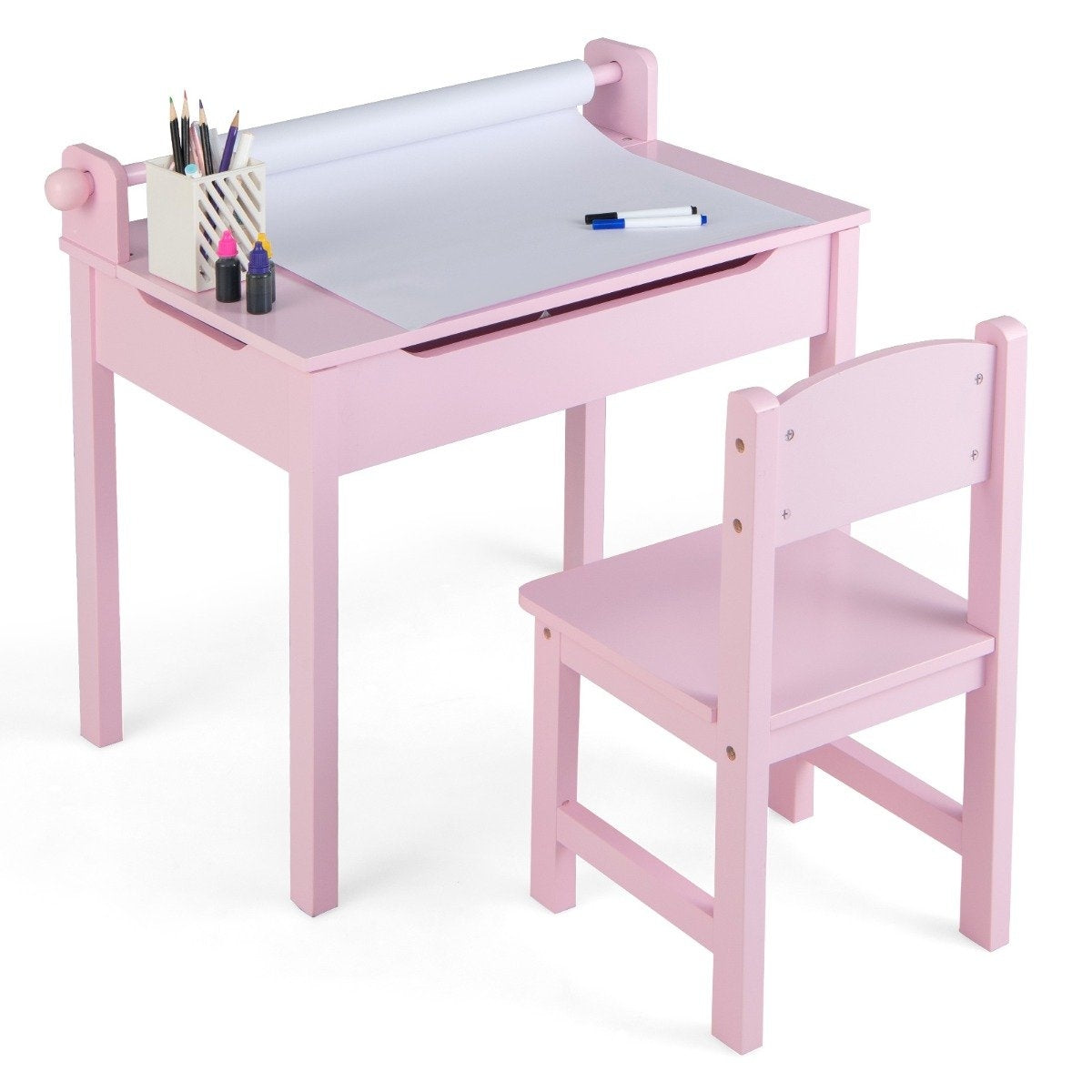 Aktivitetsbord för barn med stol, rosa, förvaring