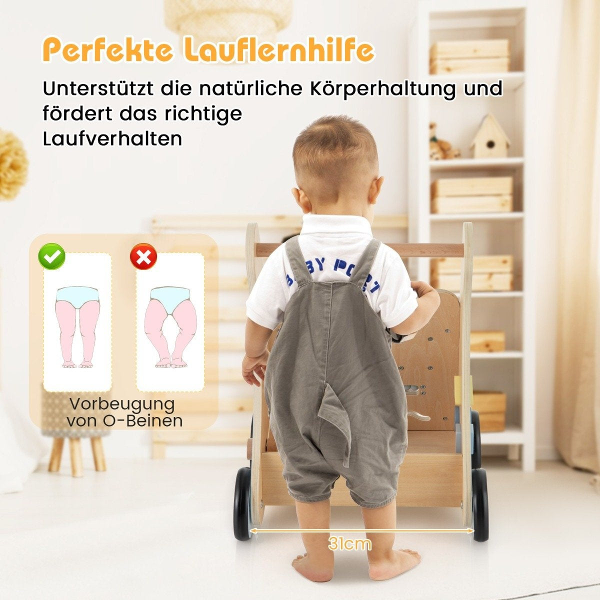 Baby Walker i trä med aktivitetscenter – Montessori-lärande