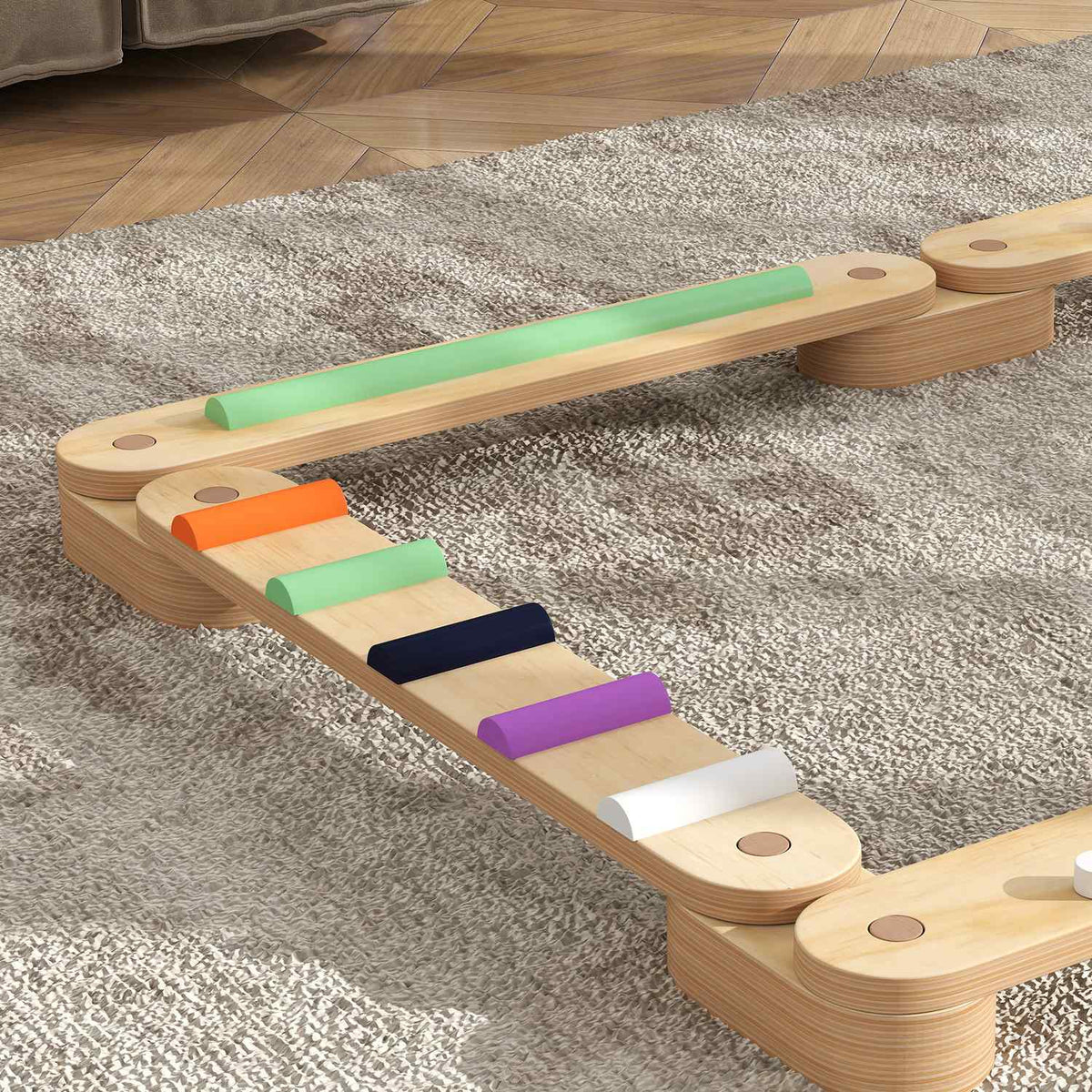 Balansbalk för barn, balansbalk i trä med färgglada hinderstenar, Montessori-leksak för koordination och stabilitet, för 3-8-åriga barn