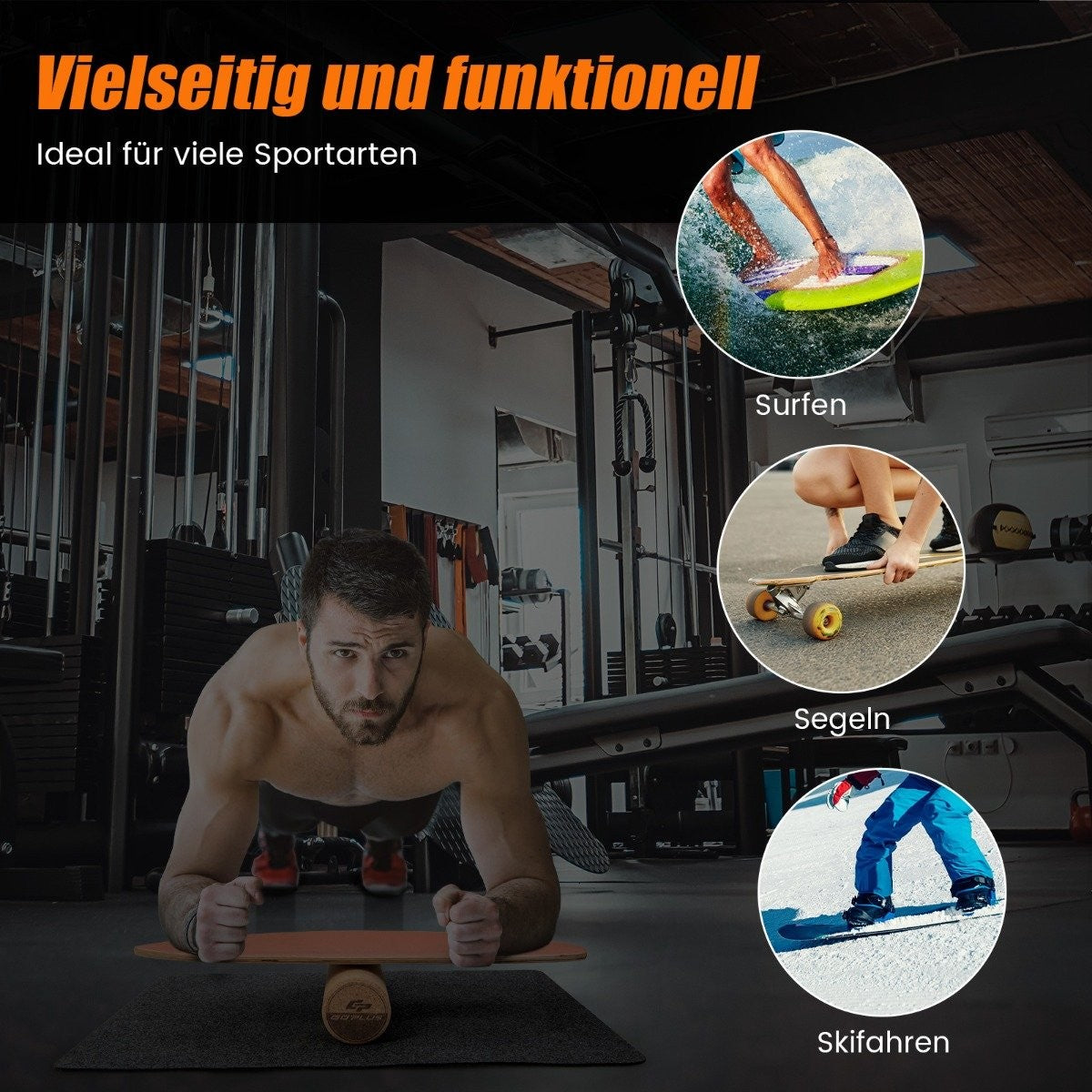 Balansbräda i trä med hjul och filt 3-i-1 Balansbräda Kit Orange