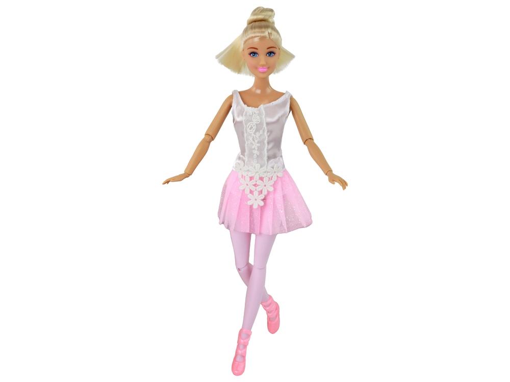 Ballerinadukke: Pink kjole, knold og figur - 30 cm