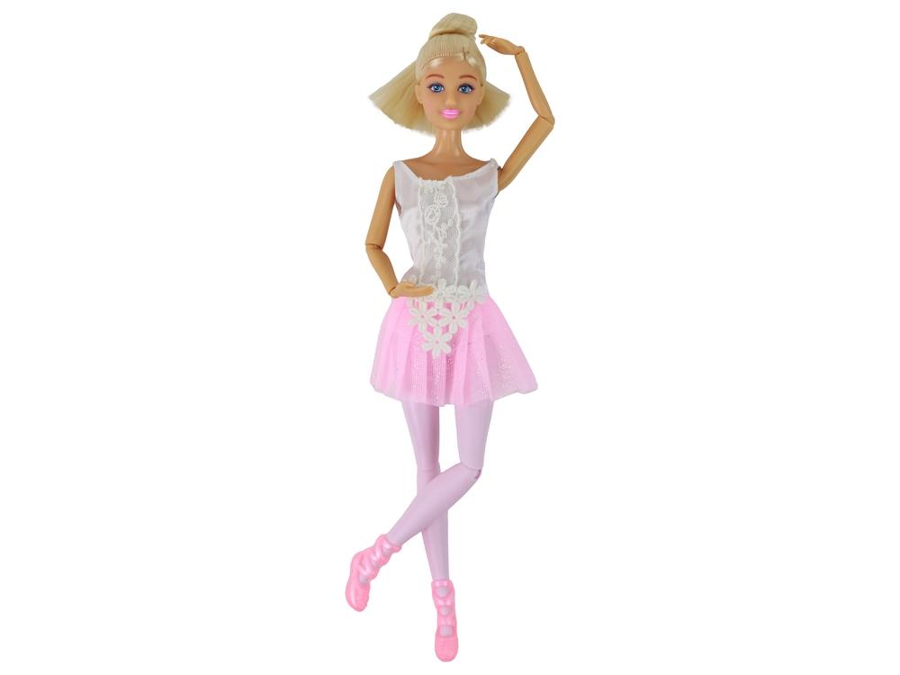 Ballerinadukke: Pink kjole, knold og figur - 30 cm