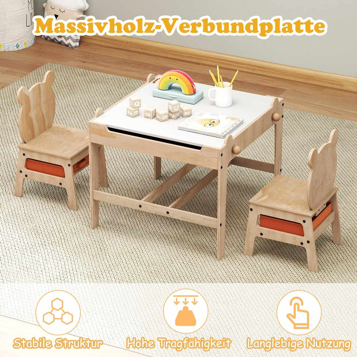 Barnaktivitetsbord med pandastolar, 4-i-1-design