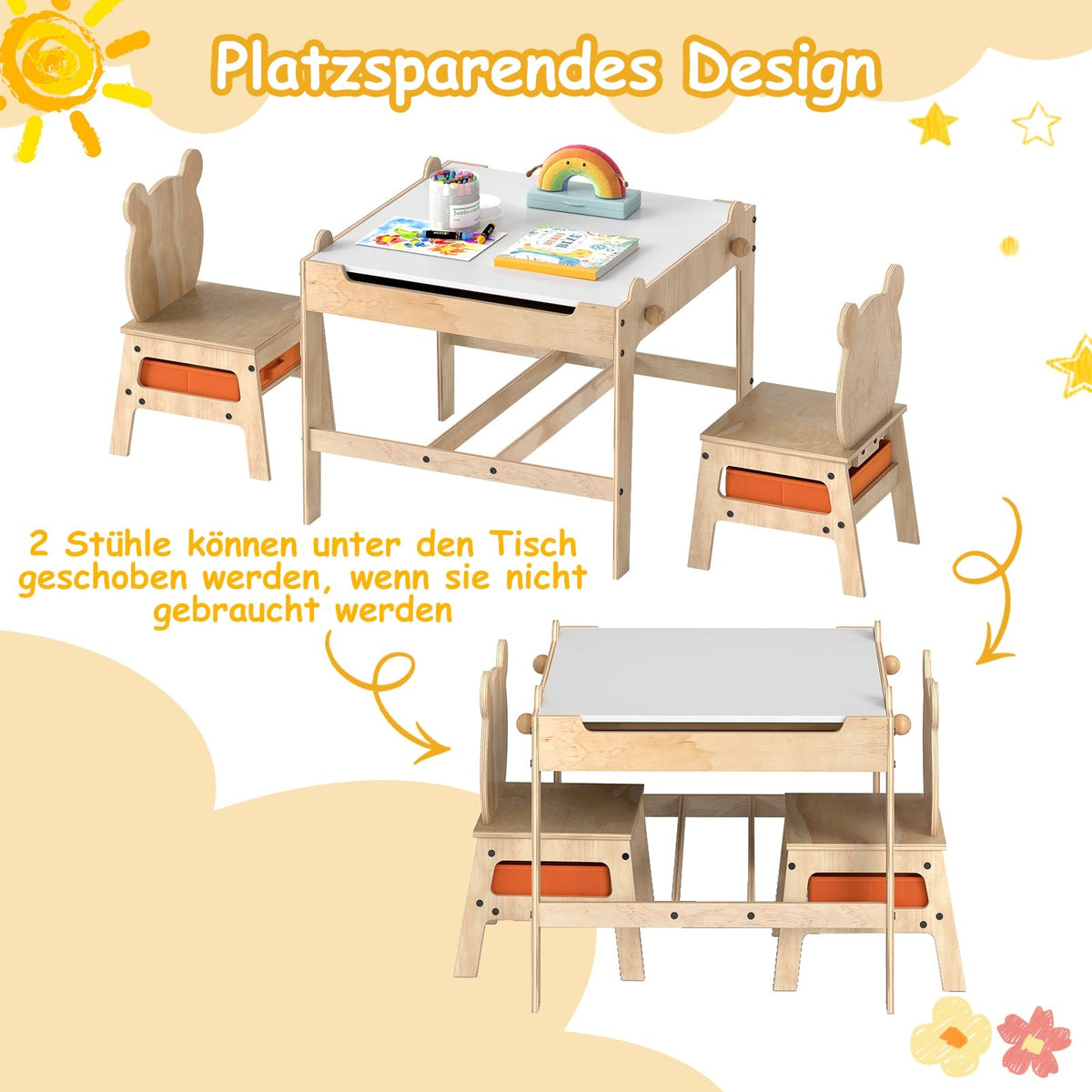 Barnaktivitetsbord med pandastolar, 4-i-1-design