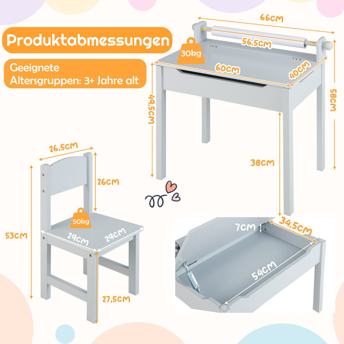 Barnaktivitetsbord och stolset med förvaring