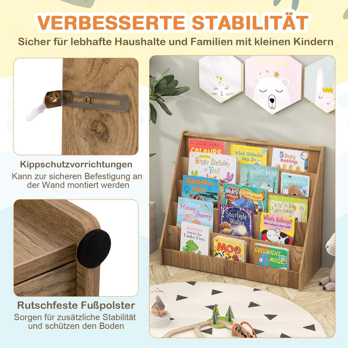 Barnbokhylla med 5 fack – Naturträ