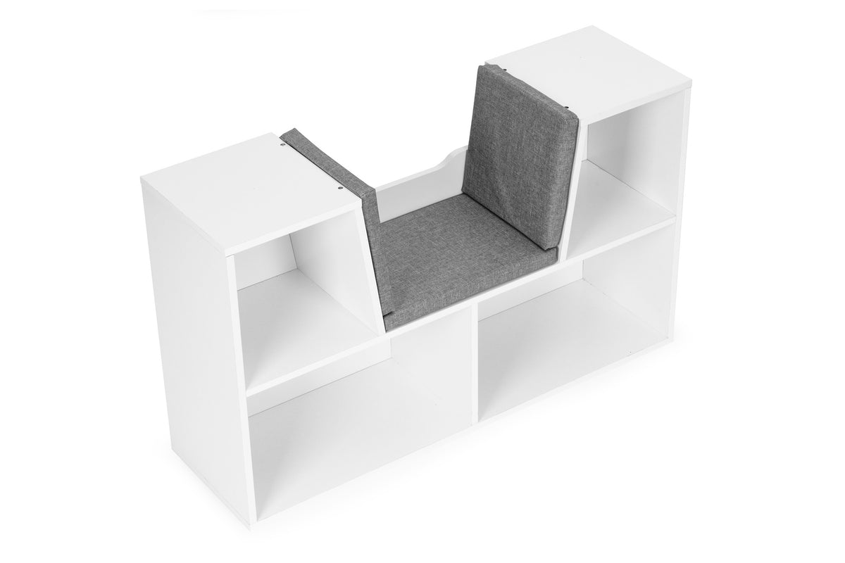 Barnbokhylla med sits – Vit, 4 hyllor