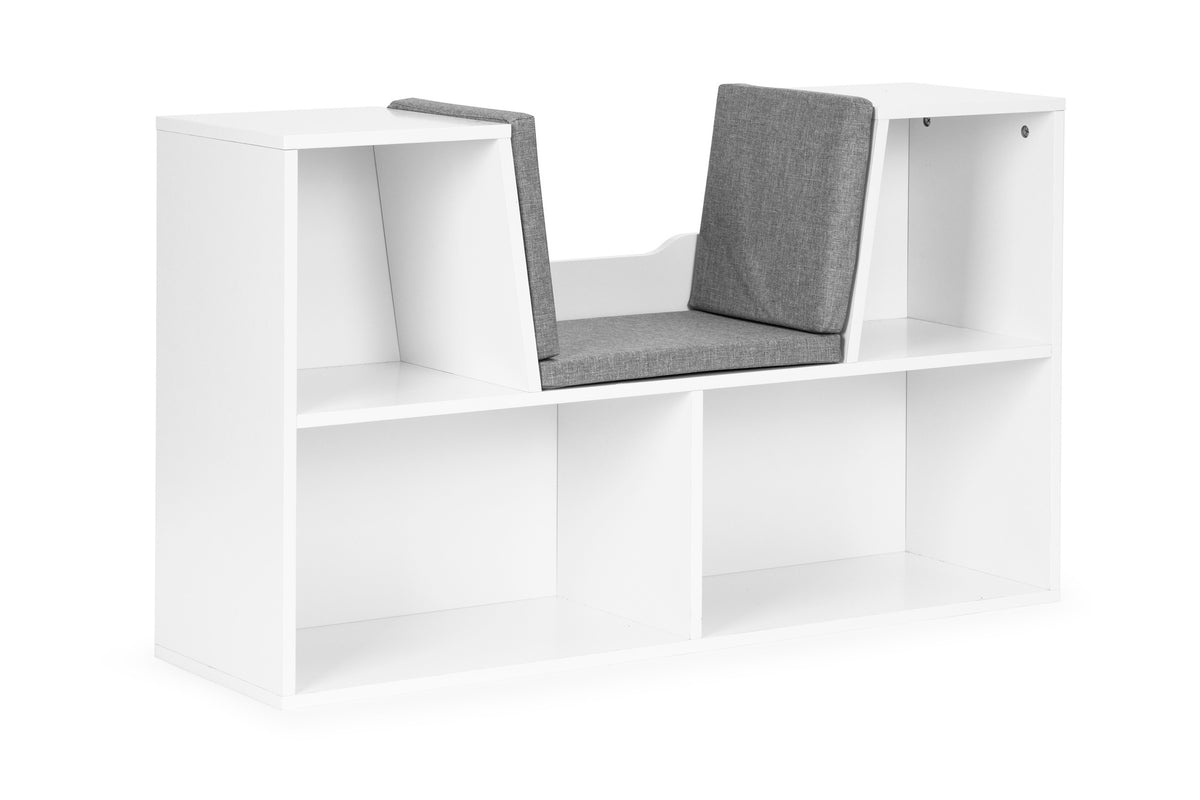 Barnbokhylla med sits – Vit, 4 hyllor