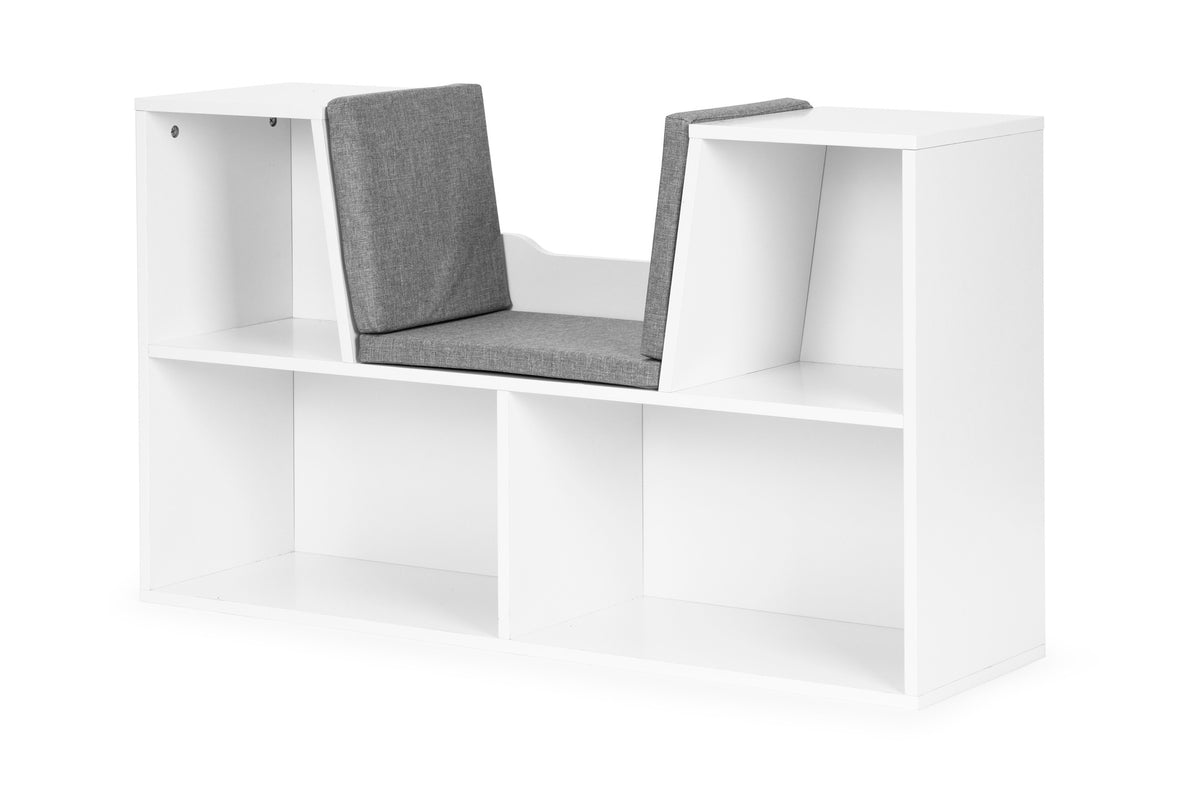 Barnbokhylla med sits – Vit, 4 hyllor
