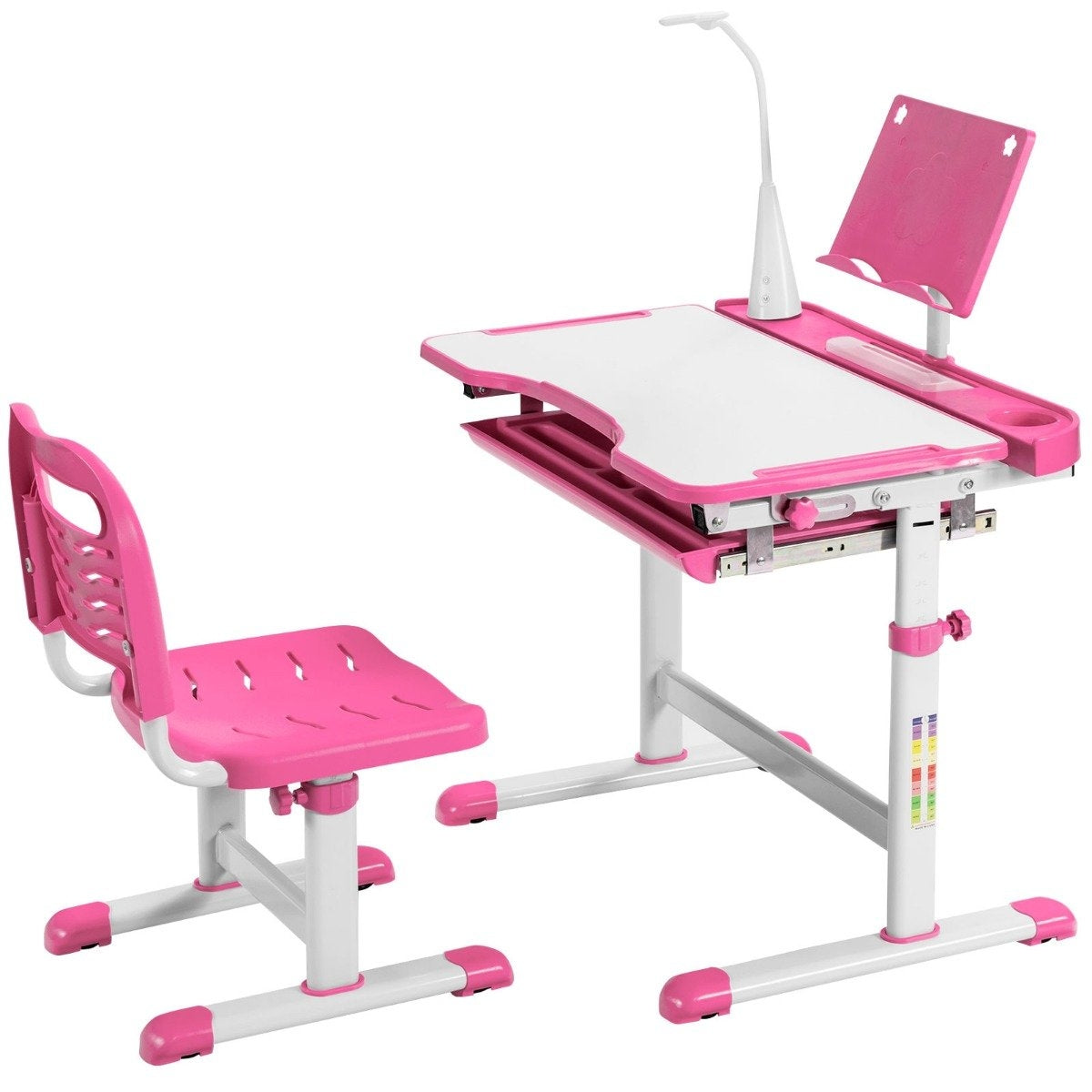Barnbord barnbordsset med bokställ och LED-lampa för pojkar och tjejer rosa