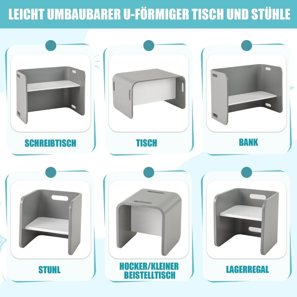 Barnbord och stolar, trä, grå, 3-delat