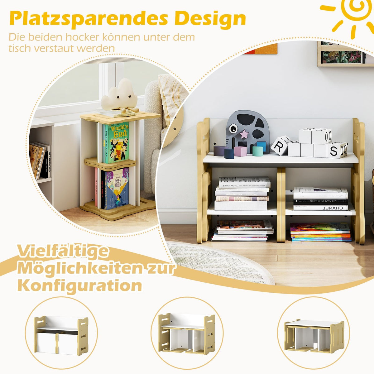 Barnbord och stolsset med 2 pallar, rundade hörn