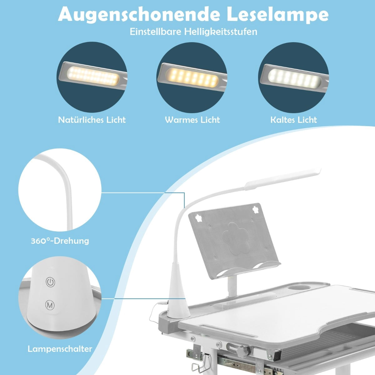 Barnbord och stolsset med LED-ljus, justerbar höjd