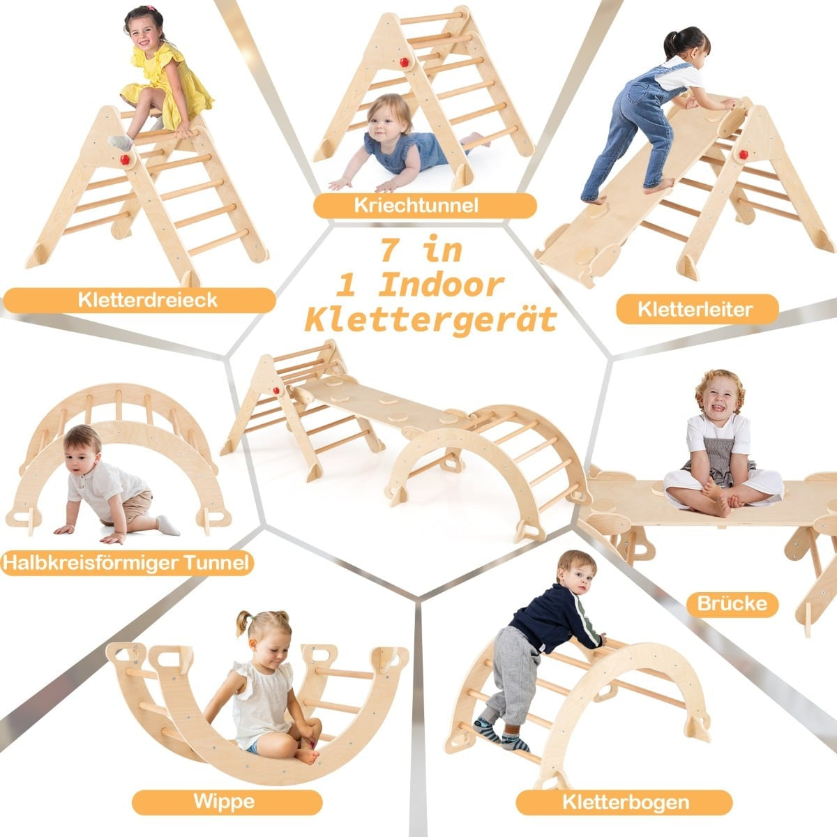 Barnens 7-i-1 klätterset med rutschkana och ramp