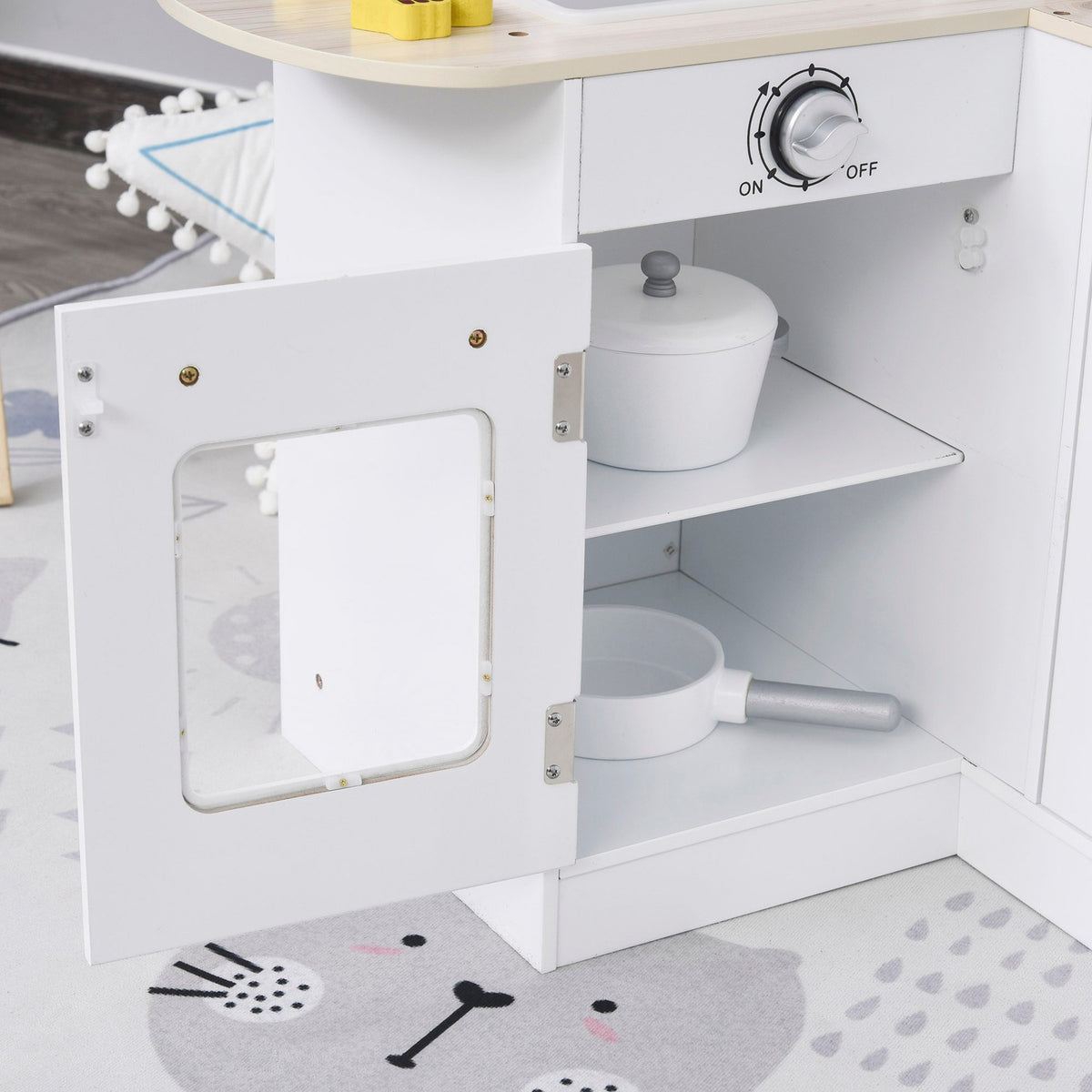 Barnkök lekkök med elektronisk vattendispenser, mikrovågsugn och kylskåp, dockkök med ugn, köksredskapsset, kökstillbehör för barn från 3 år och uppåt, vit
