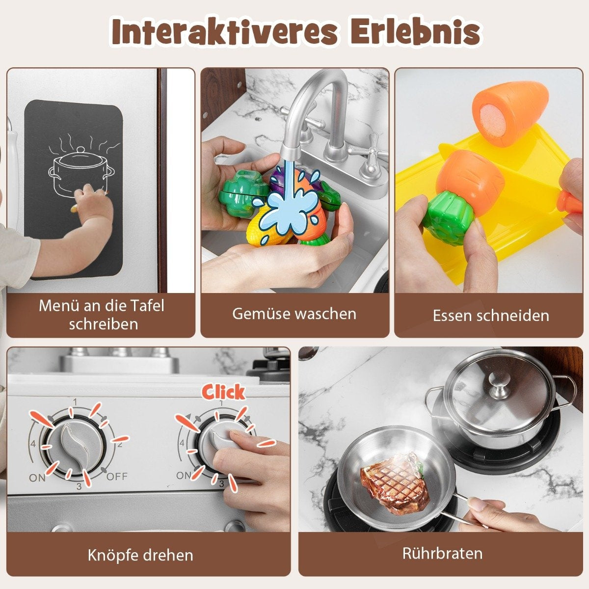 Barnkök lekset modernt leksakskök med attraktiva ljuskaffe