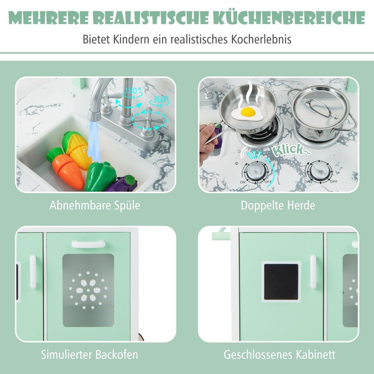 Barnkök med butik & hjul & 17 tillbehör & ljus & fjärrkontroll lekkök grönt