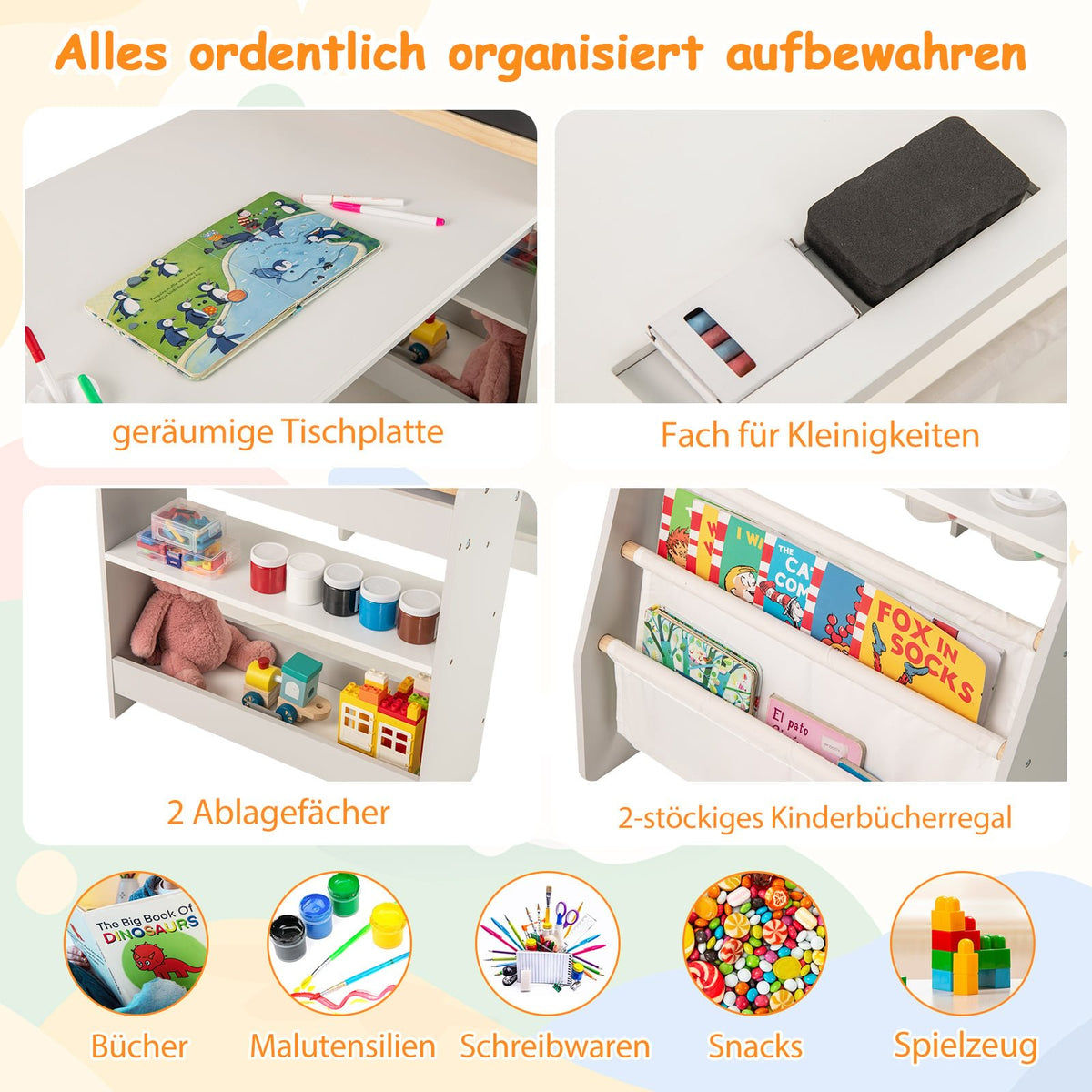 Barnkonstbord och stolsset med staffli – grått