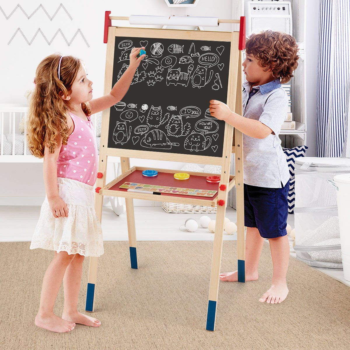 Barns 3-i-1 justerbar staffli med magnetisk whiteboard