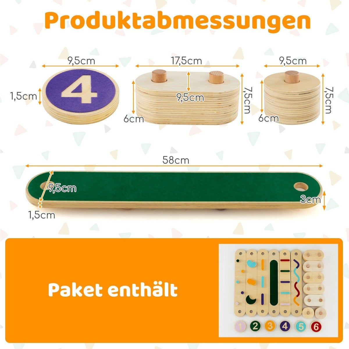 Barns balansbalk i trä med 6 stenar