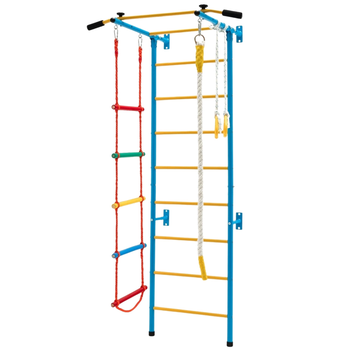Barns klättervägg sportutrustning för barn upp till 100 kg 107 x 83 x 223 cm blå och gul