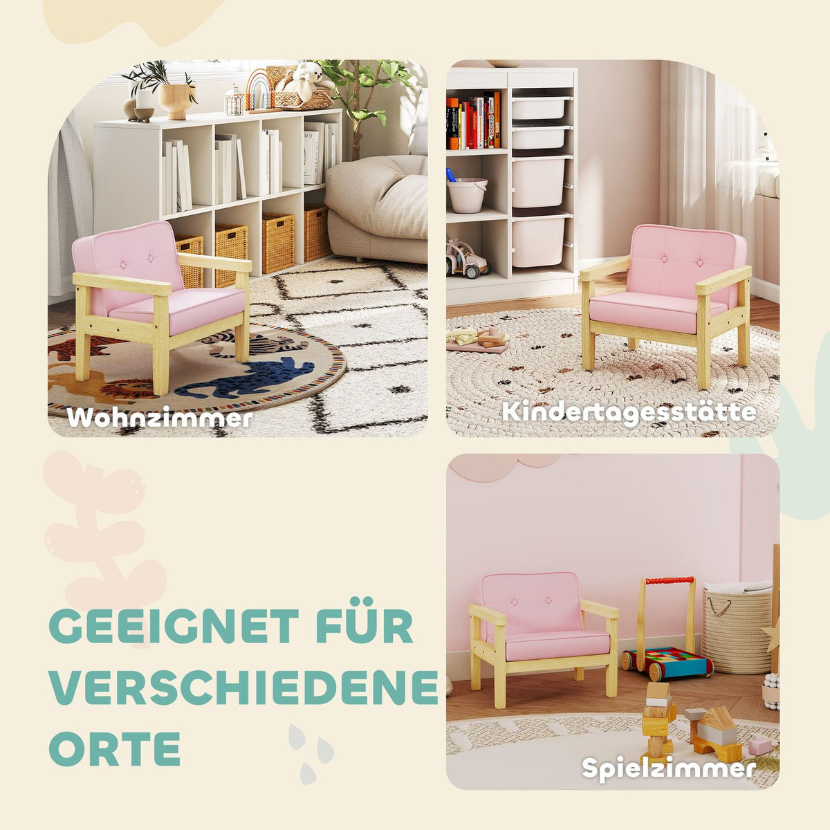 Barnstol i manchester, skum, träben, 3-8 år, rosa