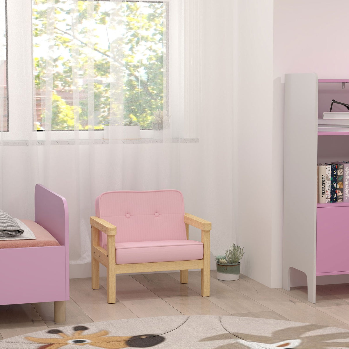 Barnstol i manchester, skum, träben, 3-8 år, rosa