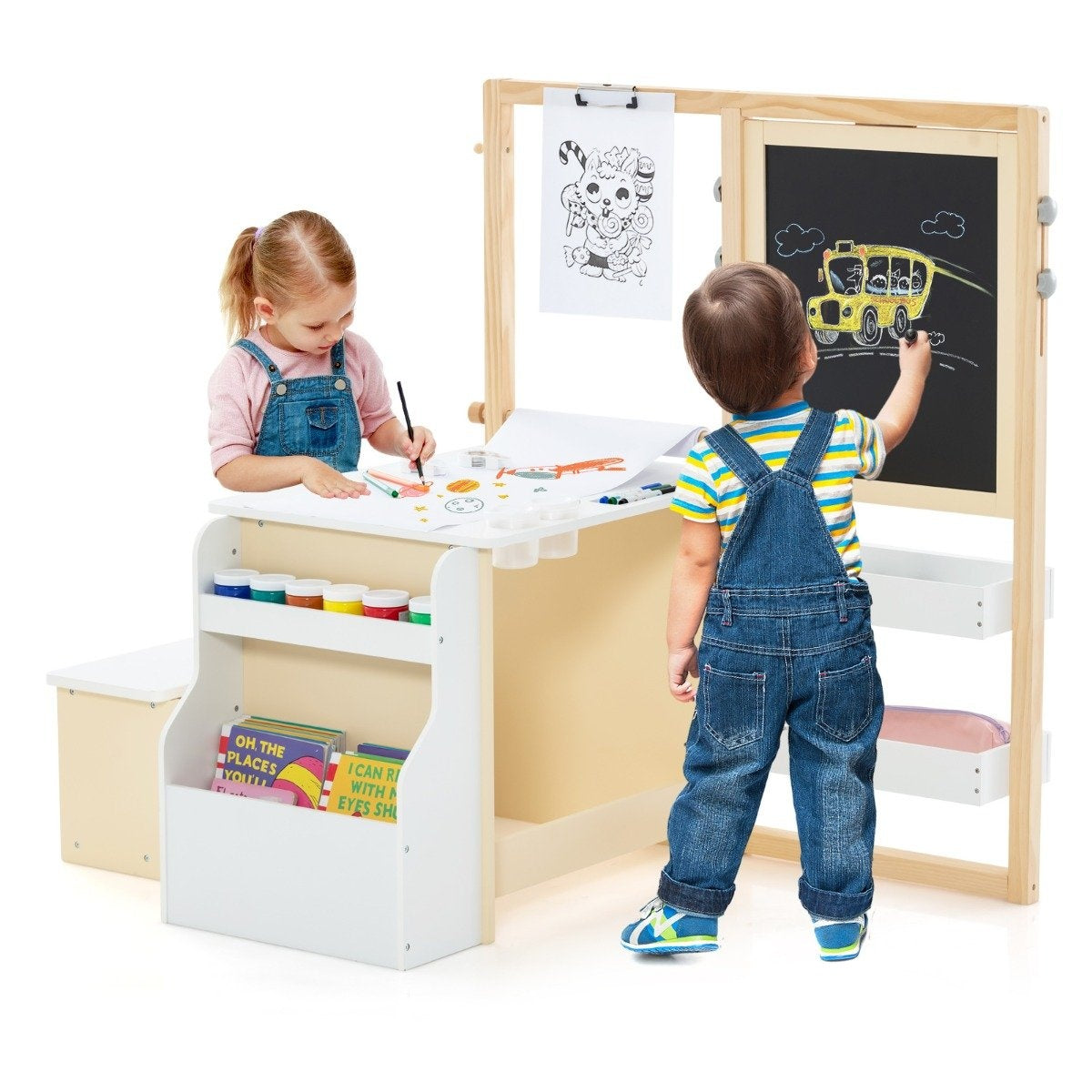 Barns trä konst staffli Set med svarta tavlan och whiteboard