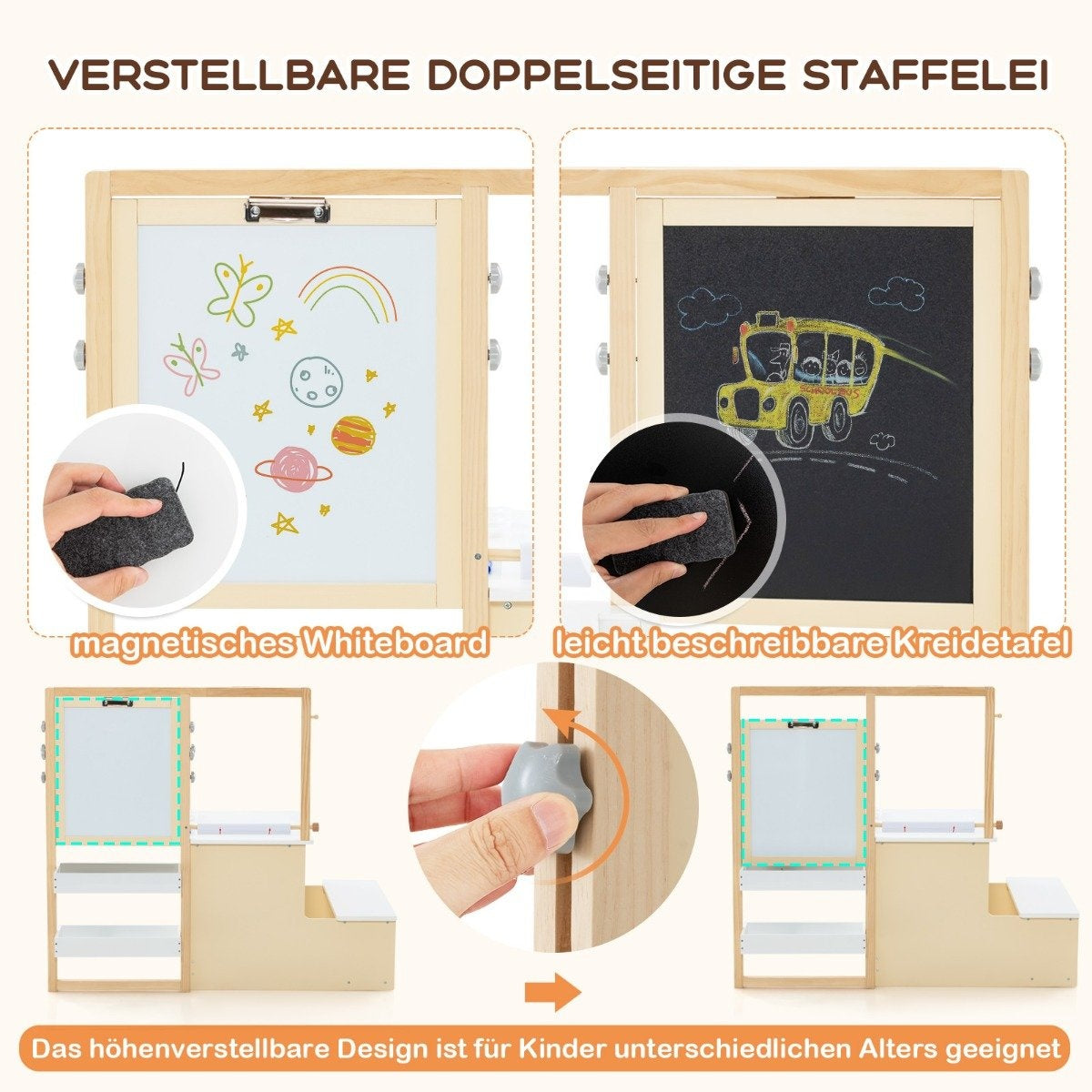 Barns trä konst staffli Set med svarta tavlan och whiteboard
