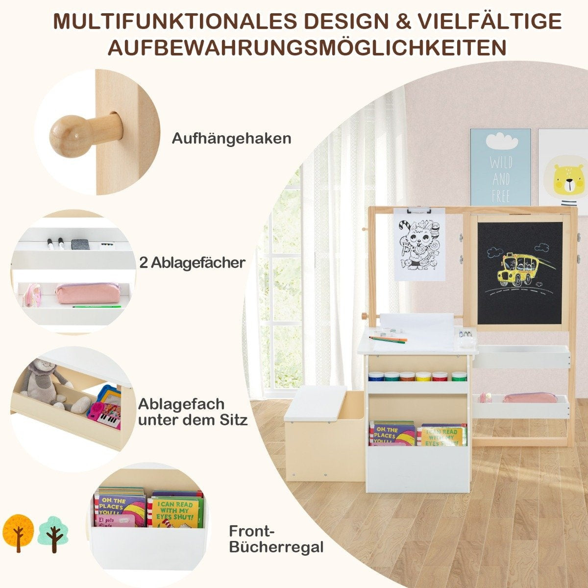 Barns trä konst staffli Set med svarta tavlan och whiteboard