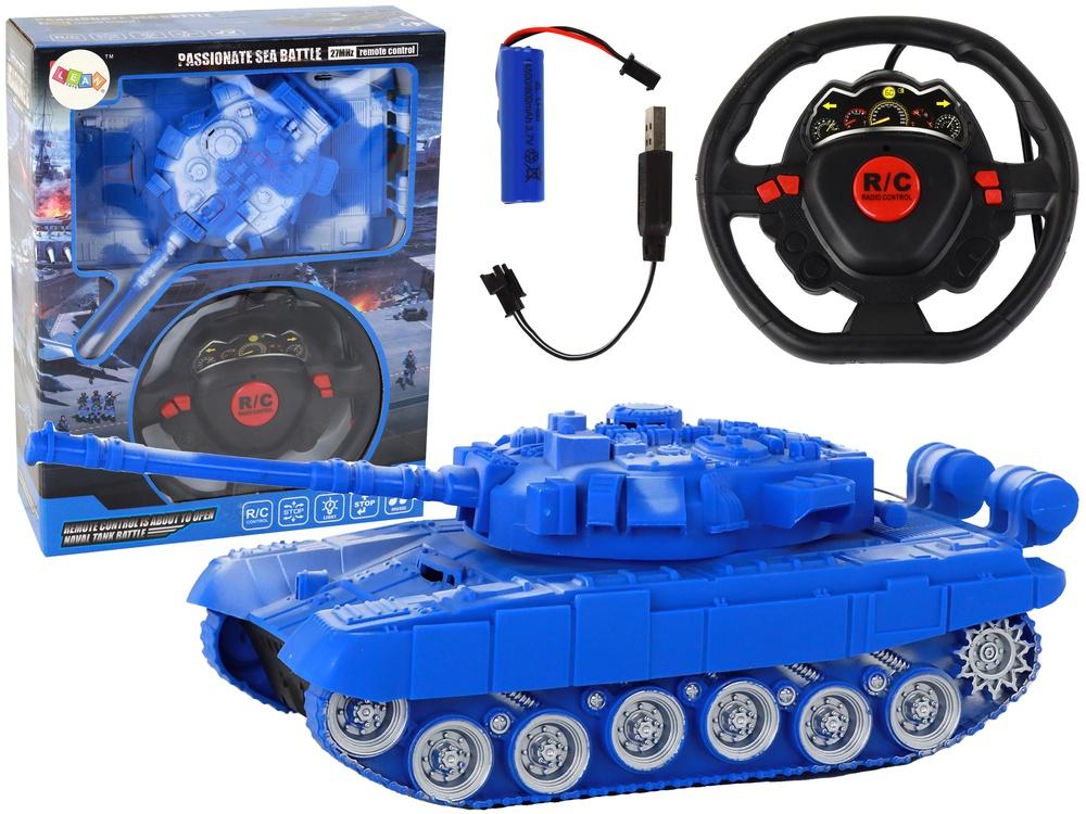 Blå R/C Tank 1:18 med ljus, ljud, full rörelse 27MHz