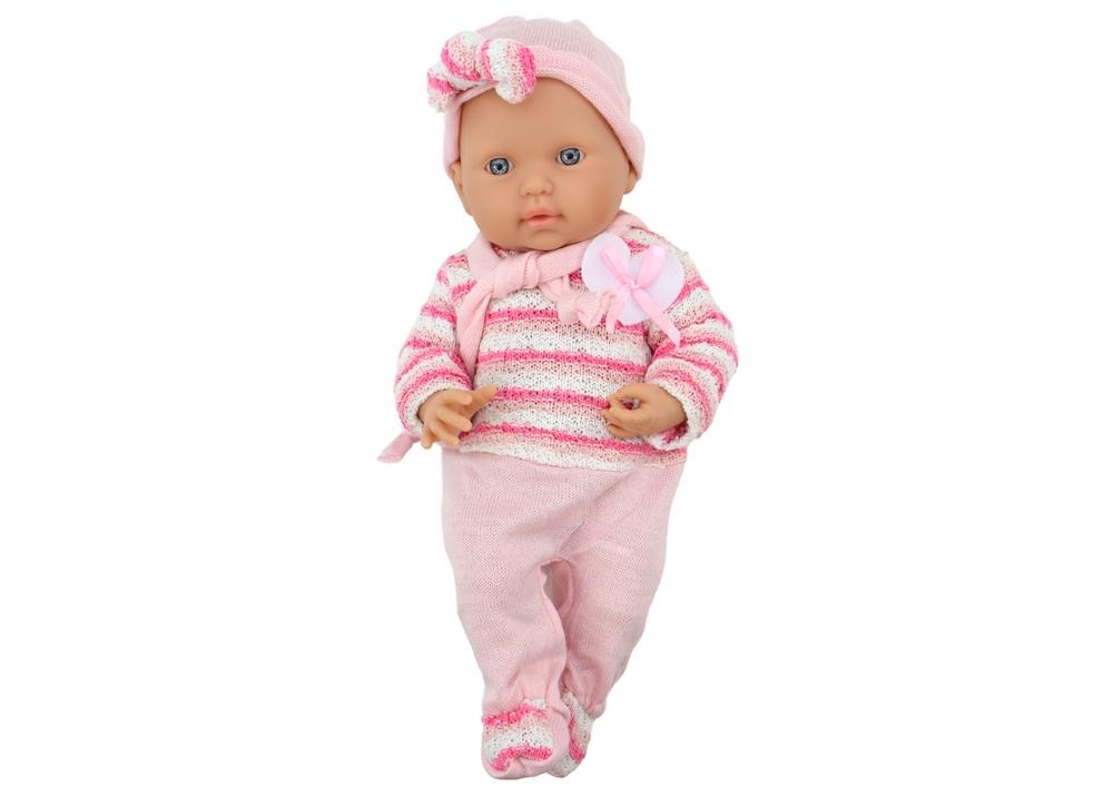 Charmerende babydukke i pink outfit med stribet sweater