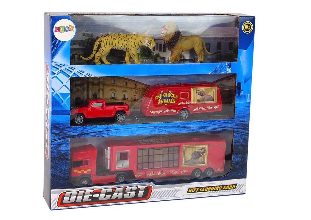 Circus Animals Vehicle Set: Metal Trucks &amp; Rubber Wild Cats