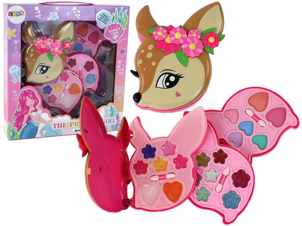 Deer-Shaped Kids Makeup Set: Glitter, Matte &amp; Gel Shadows