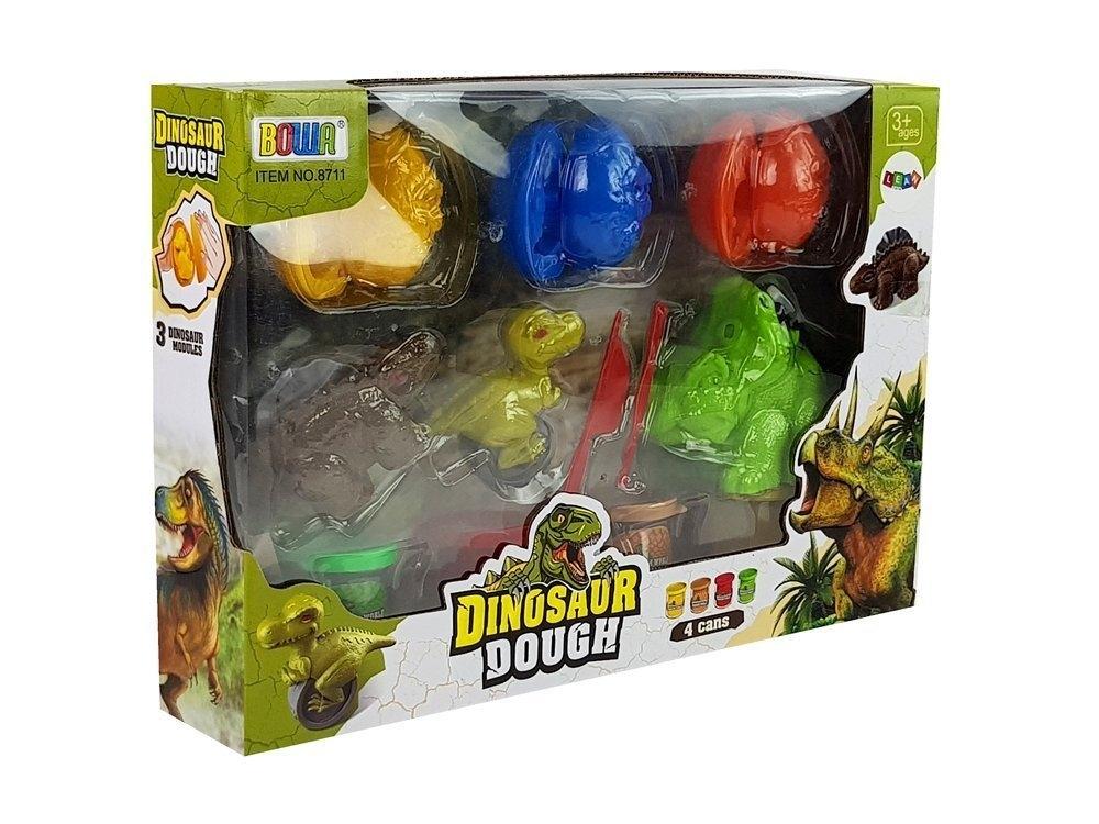 Dinosaur Play Dough Set: 12 stykker, 4 farver, kreativ sjov